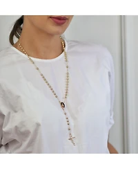 Bling Jewelry Catholic Christian Prayer Rosario Ball Beads Cross Catholic Scared Heart of Jesus Rosary Beads Necklace 18K Gold Plated Brass