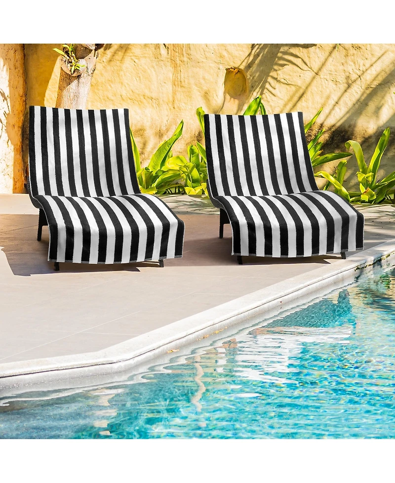 Arkwright Home California Cabana Chaise Lounge Covers (2 Pack), Striped Color Options, 30x85 in. with 8" Fitted Pocket for Beach or Pool Chair