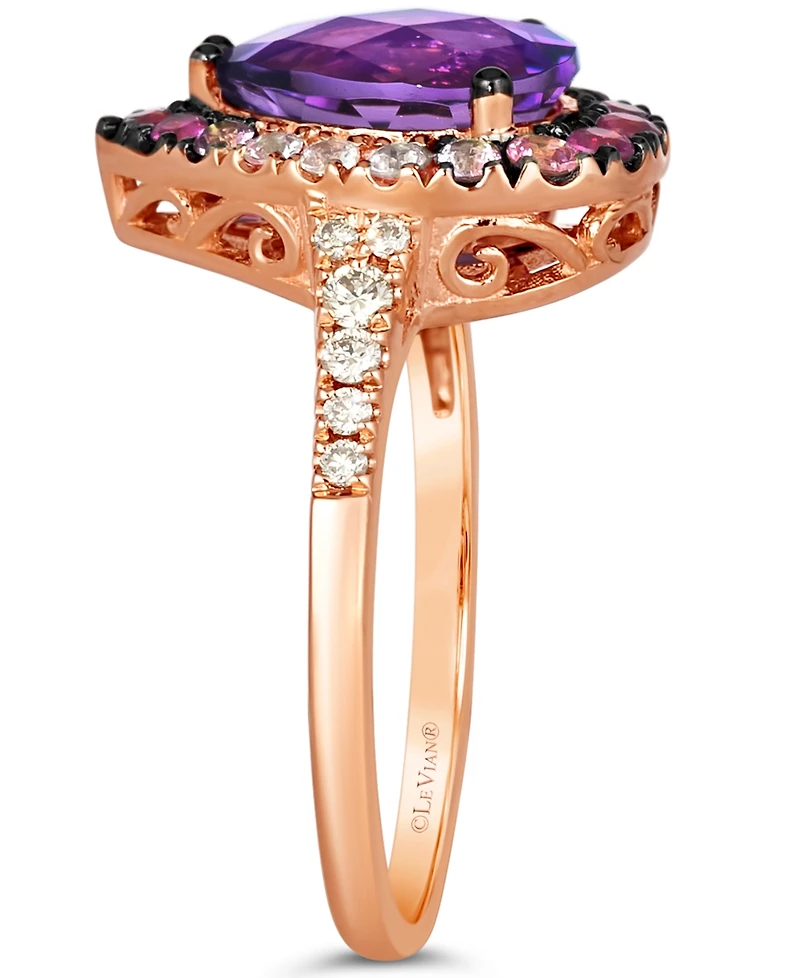 Le Vian Multi-Gemstone (2-1/5 ct. t.w.) & Nude Diamond (1/6 ct. t.w.) Pear Halo Ring in 14k Rose Gold