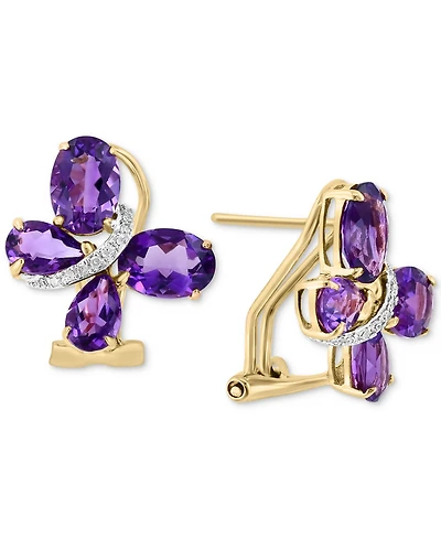 Effy Amethyst (3-7/8 ct. t.w.) & Diamond (1/20 ct. t.w.) Butterfly Statement Earrings in 14k Gold