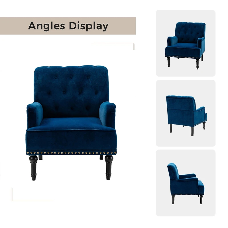 Velvet Tufted Upholstered Armchair with Nailhead Trim
