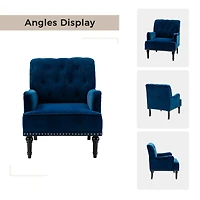 Velvet Tufted Upholstered Armchair with Nailhead Trim