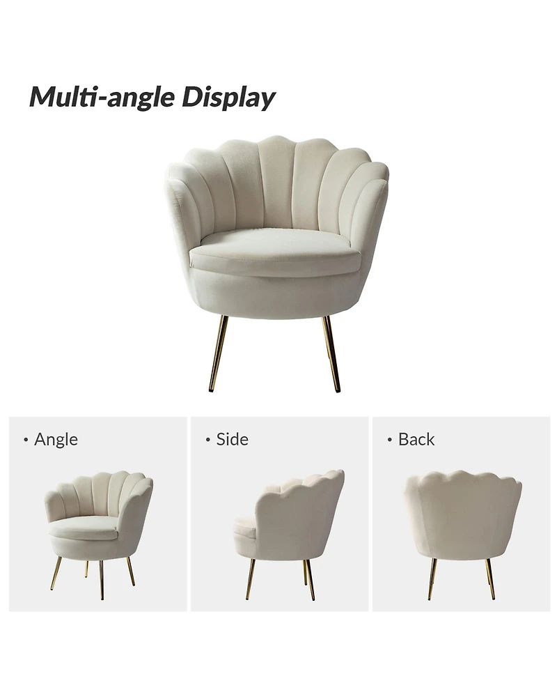 Modern Velvet Barrel Chair with Channel Tufted Back