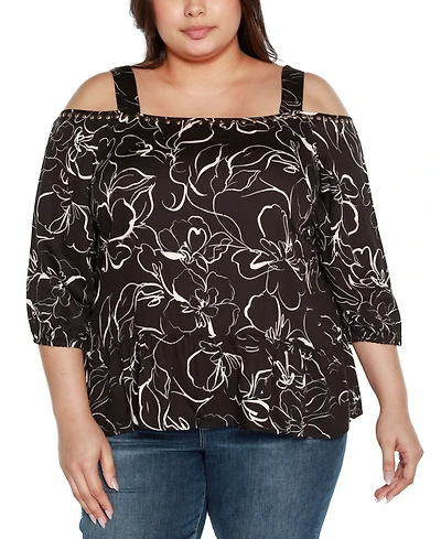 Belldini Black Label Plus Embellished Cold Shoulder Top