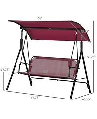 Outsunny 3-Person Porch Swing with Adjustable Tilt Canopy, Wine