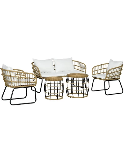 Outsunny 5 Piece Pe Rattan Outdoor Furniture Set w/ Stacking Tables, Black