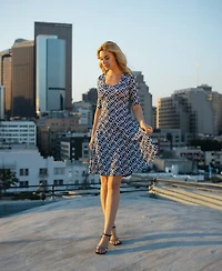 24seven Comfort Apparel Print Knee Length Elbow Sleeve Dress