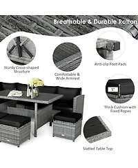 Sugift 7 Pieces Outdoor Wicker Sectional Sofa Set with Dining Table