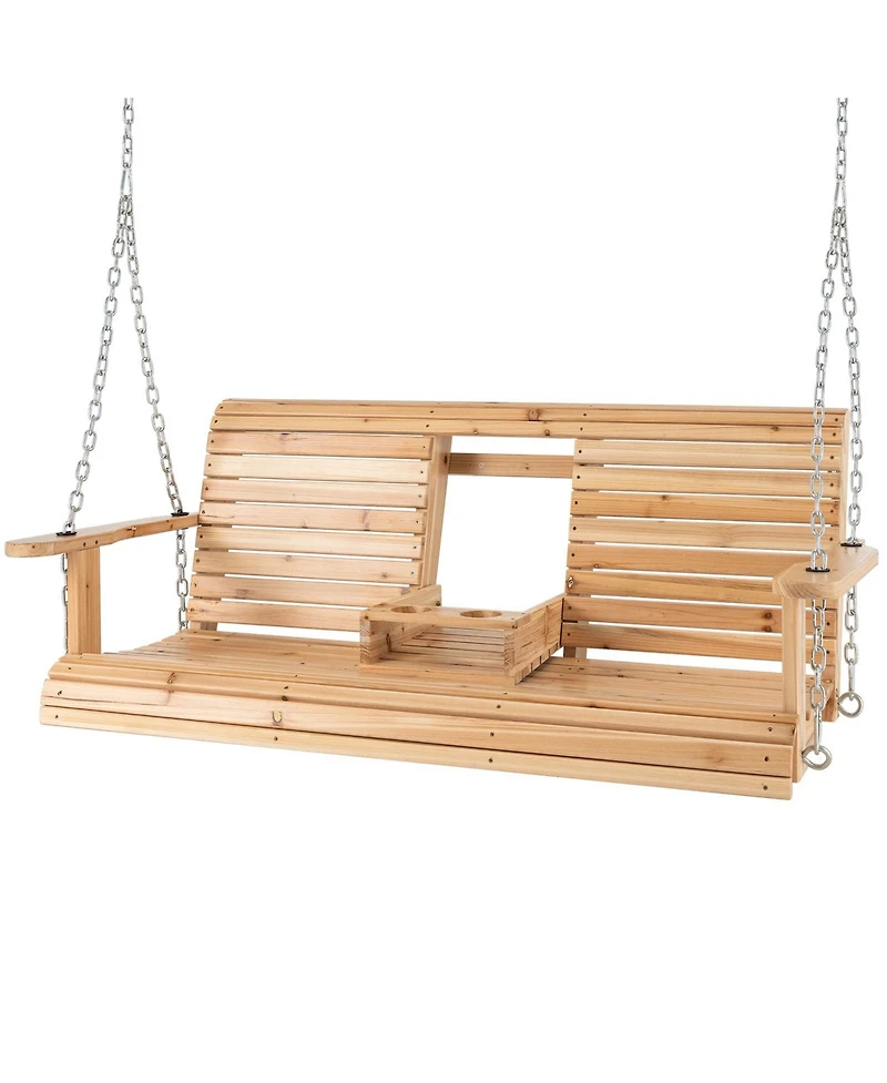 Sugift 5 Feet Porch Swing Chair with Adjustable Chains and Foldable Cup Holders