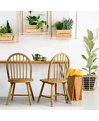 Sugift Set of 2 Vintage Windsor Wood Chair with Spindle Back for Dining Room
