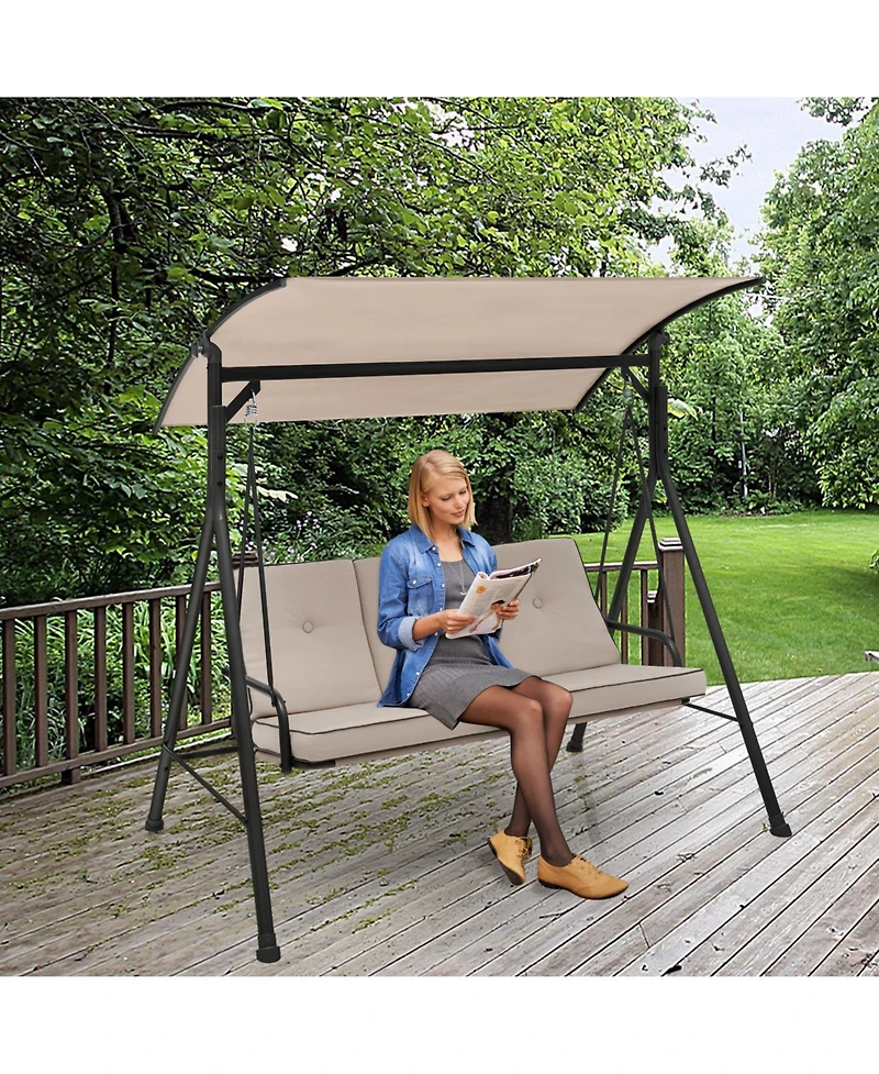 Sugift 3-Person Outdoor Patio Porch Swing with Adjustable Canopy and 900 Lbs Weight Capacity