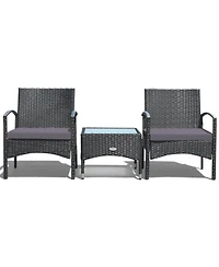 Sugift 3 Pieces Patio Wicker Rattan Furniture Set with Cushion for Lawn Backyard