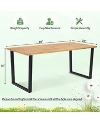 Sugift 6-Person Acacia Wood Outdoor Dining Table with 2 Inch Umbrella Hole