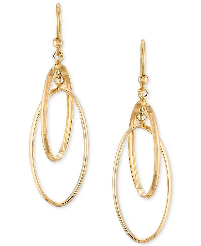 Polished Interlocking Orbital Oval Drop Hoop Earrings in 10k Gold