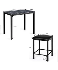Sugift 3 Pieces Dining Table Set with Faux Marble Tabletop and 2 Chairs