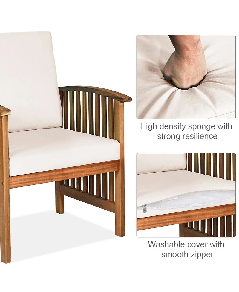 Inolait Sugift 4 Pieces Patio Solid Wood Furniture Set with Water Resistant Cushions