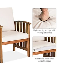 Inolait Sugift 4 Pieces Patio Solid Wood Furniture Set with Water Resistant Cushions