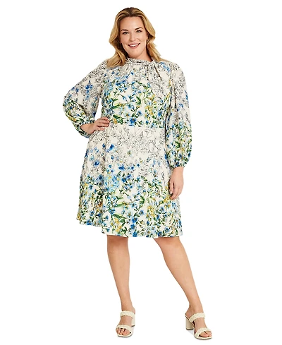 Maggy London Plus Size Floral-Print Tie-Neck Dress