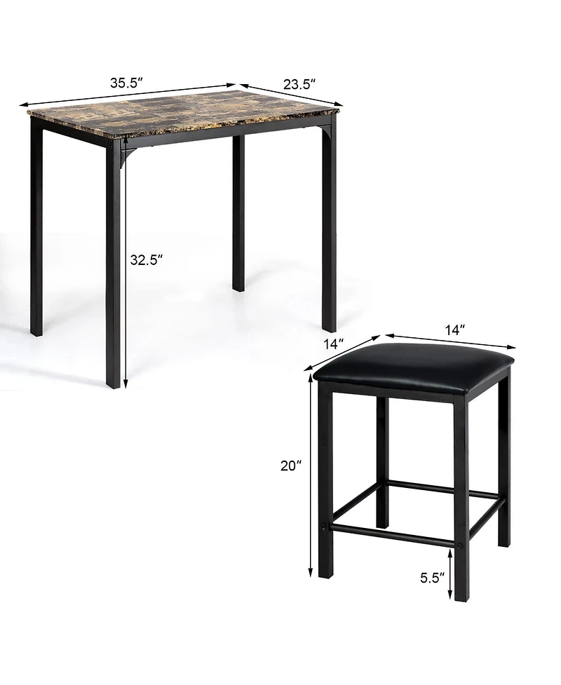 Sugift 3 Pieces Dining Table Set with Faux Marble Tabletop and 2 Chairs