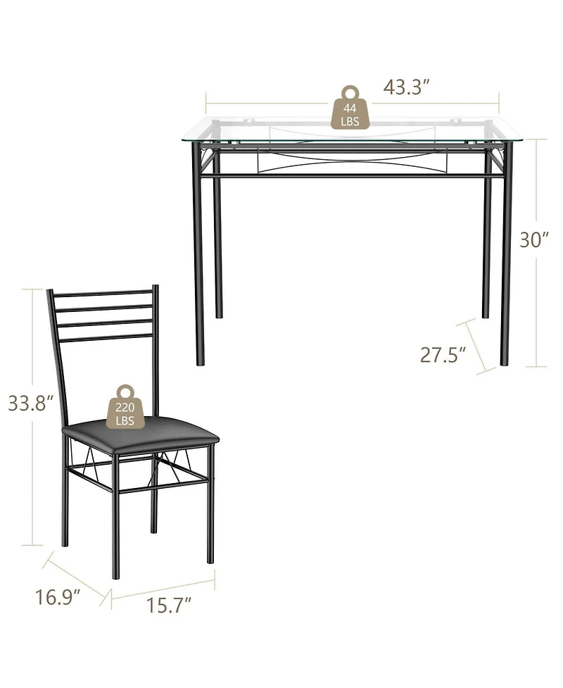 Sugift 5 Pieces Dining Set with Tempered Glass Top Table and 4 Upholstered Chairs