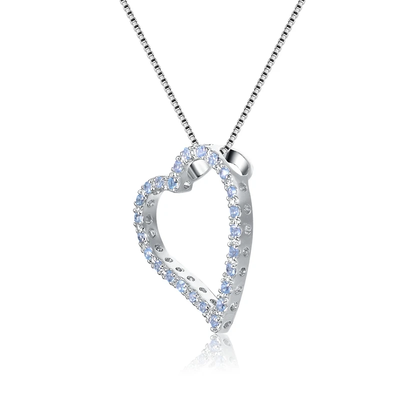 Sterling Silver with Round Cubic Zirconia Thick Open Heart Frame Necklace