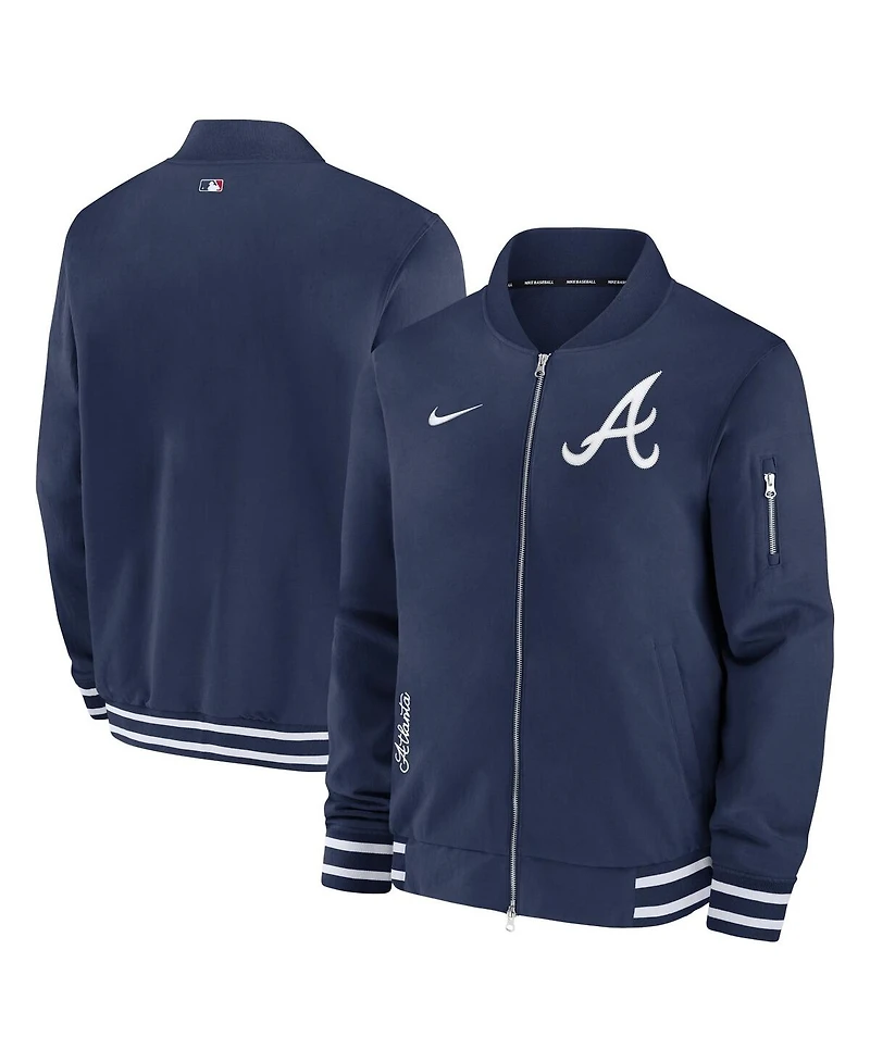 Nike Men's Navy Atlanta Braves Authentic Collection Full-Zip Bomber Jacket