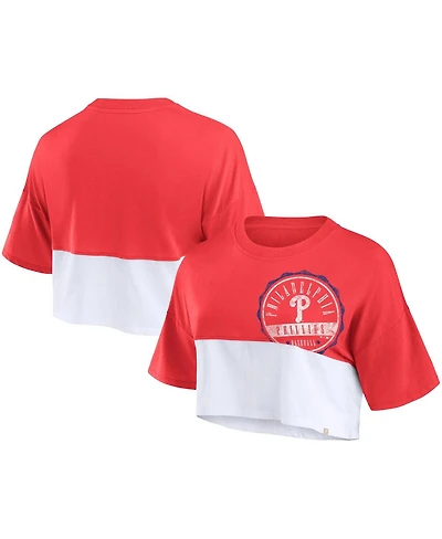 Fanatics Branded Women's Red/White Philadelphia Phillies Color Split Boxy Cropped T-Shirt