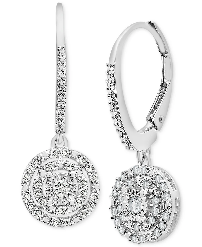 Diamond Circle Leverback Drop Earrings (1/4 ct. tw) in Sterling Silver, Created for Macy's
