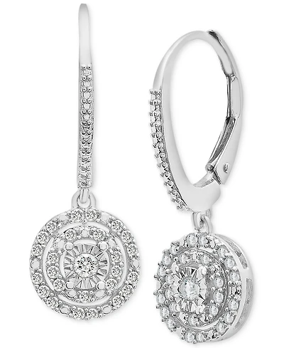 Diamond Circle Leverback Drop Earrings (1/4 ct. tw) in Sterling Silver, Created for Macy's