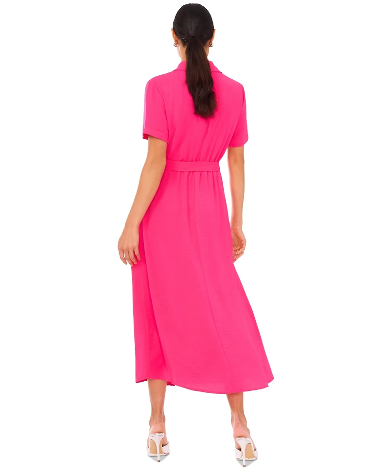 CeCe Women's Short-Sleeve Belted Midi Shirtdress