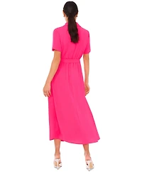 CeCe Women's Short-Sleeve Belted Midi Shirtdress