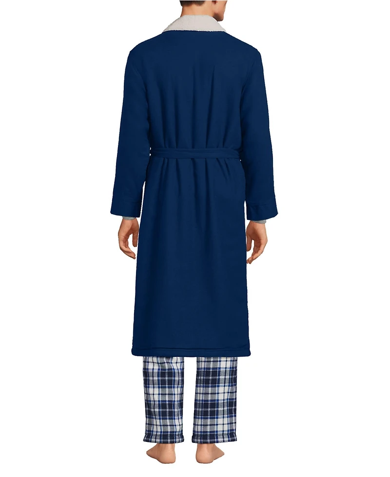 Lands' End Men's High Pile Fleece Lined Flannel Robe