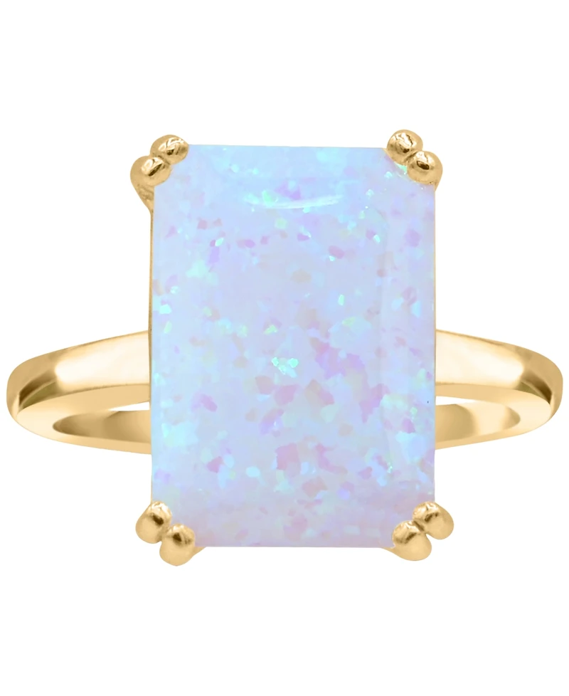 Lab-Grown Opal Emerald-Cut Statement Ring in 14k Gold-Plated Sterling Silver