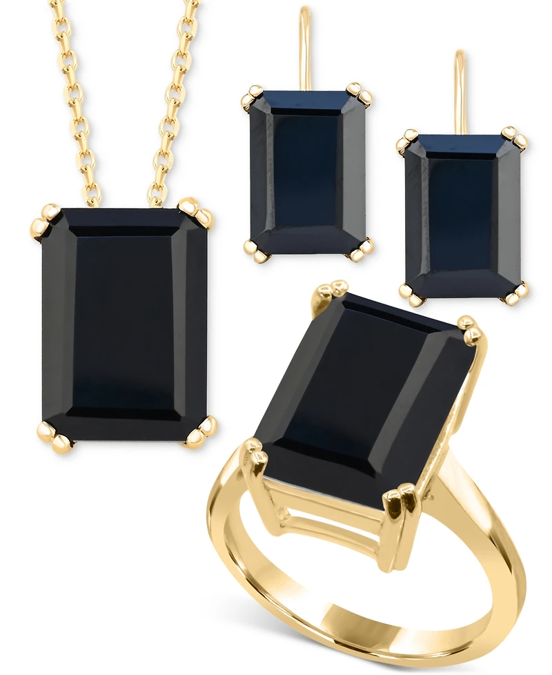 Gemstone Emerald-Cut Statement Ring 14k Gold-Plated Sterling Silver (Also White Quartz & Black Onyx)