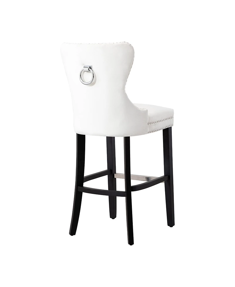 Tufted Upholstered Velvet Bar Stool with Metal Footrest (Set of 2