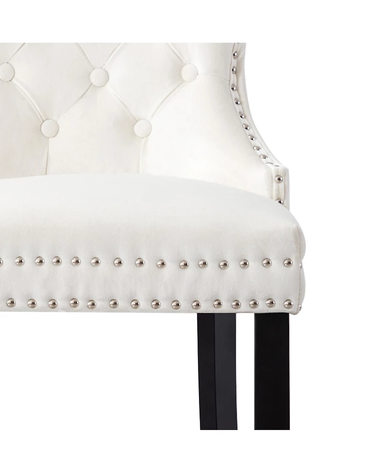 Tufted Upholstered Velvet Bar Stool with Metal Footrest (Set of 2
