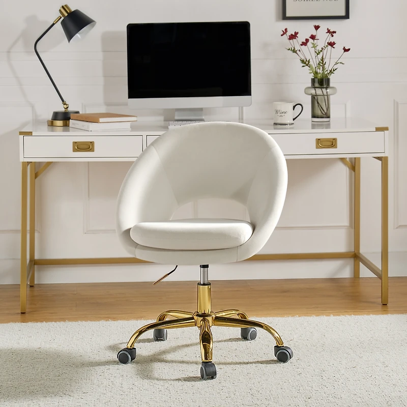 Hulala Home Modern Velvet Office Chair with Adjustable Swivel for Study Vanity