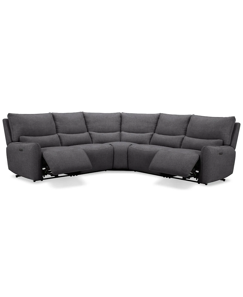 Olper 5-Pc. Fabric Zero Wall Sectional Sofa with Two Power Motion Pieces, Created for Macy's