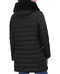Tahari Women's Faux-Fur-Trim Hooded Packable Shine Puffer Coat