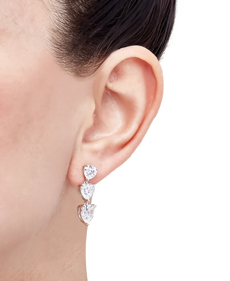 Arabella Cubic Zirconia Heart Triple Drop Earrings in Sterling Silver