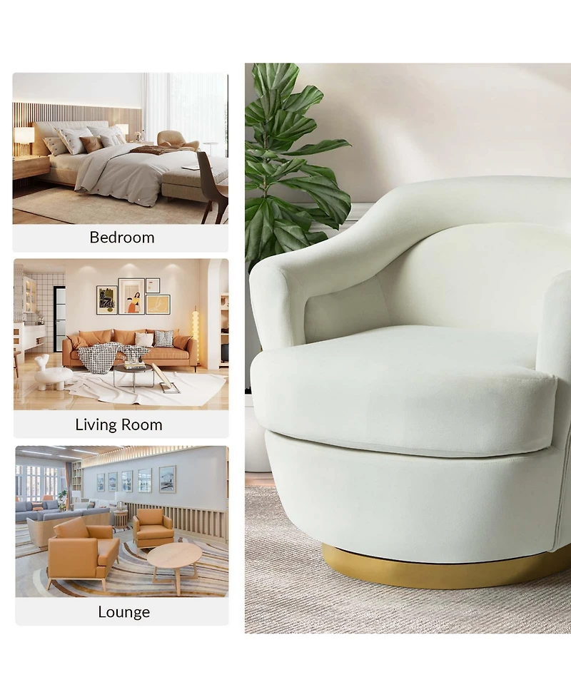 Hulala Home Kanstantin Modern Swivel Barrel Chair with Metal Base