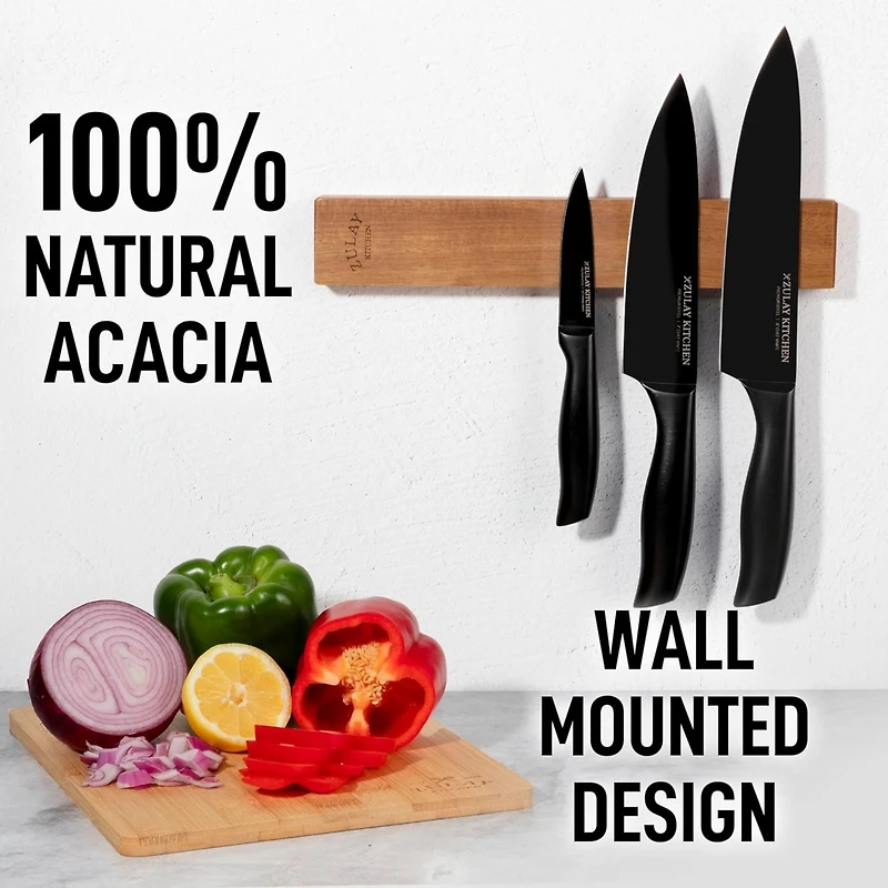 Seamless Bamboo Wood Magnetic Knife Holder - Wooden Strip for Organizing your Kitchen