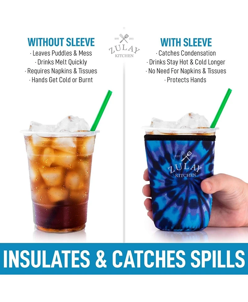 Reusable Iced Coffee Sleeve - Medium Sized Neoprene Insulator Sleeves (22oz to 24oz)
