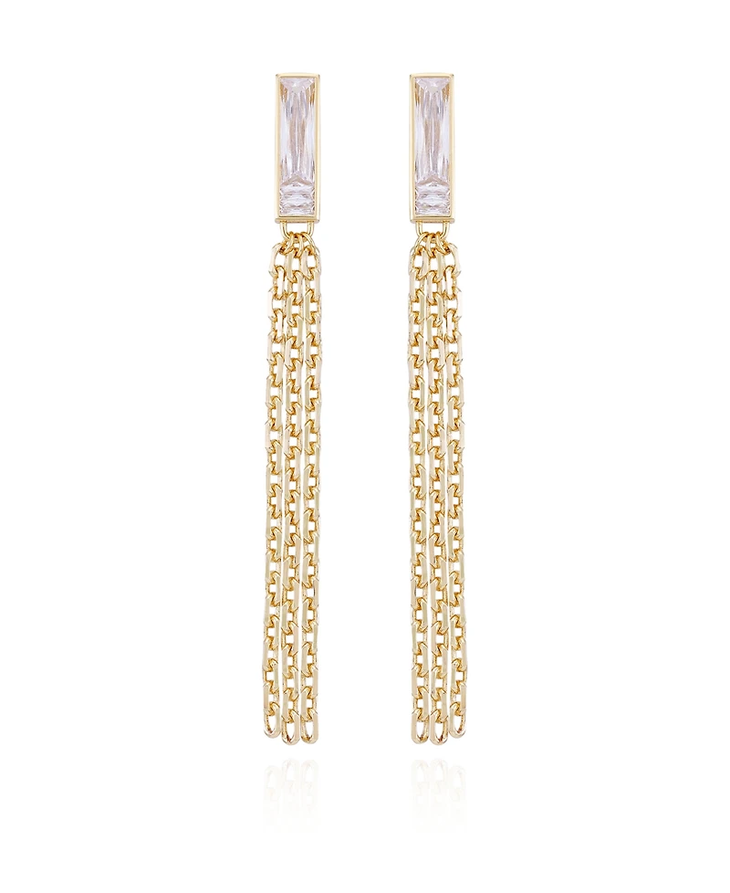 Vince Camuto Gold-Tone Glass Stone Baguette Fringe Drop Earrings