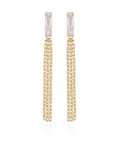 Vince Camuto Gold-Tone Glass Stone Baguette Fringe Drop Earrings