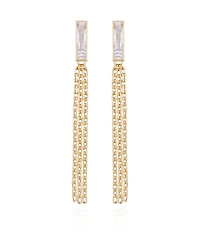 Vince Camuto Gold-Tone Glass Stone Baguette Fringe Drop Earrings