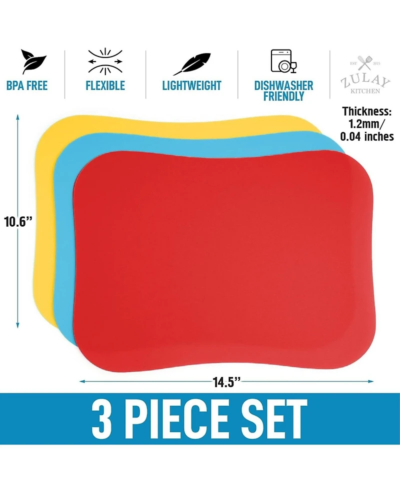 Non-Slip Flexible Cutting Board Set - Dishwasher Friendly Mats For Cooking of 3