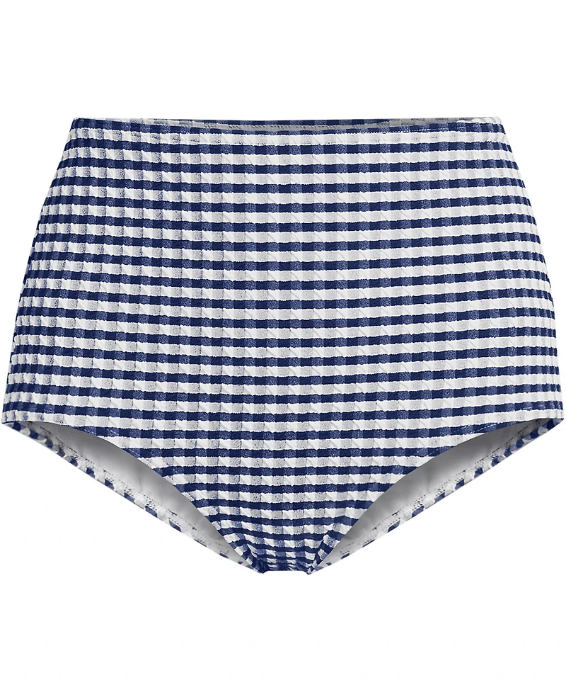 Lands' End Plus Tummy Control Gingham Tugless High Waisted Bikini Bottoms