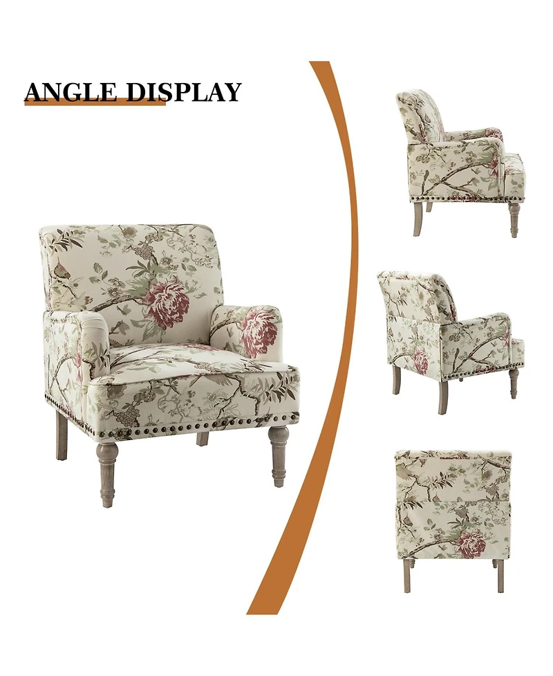 Montross Traditional Wooden Upholstered Armchair with Floral Patterns