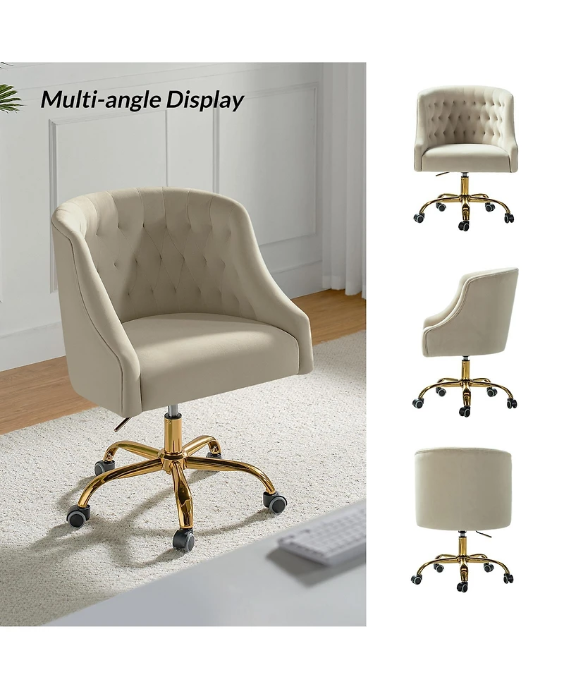 Hulala Home Modern Cute Velvet Desk Chair with Gold Base for Living Room,Bedroom